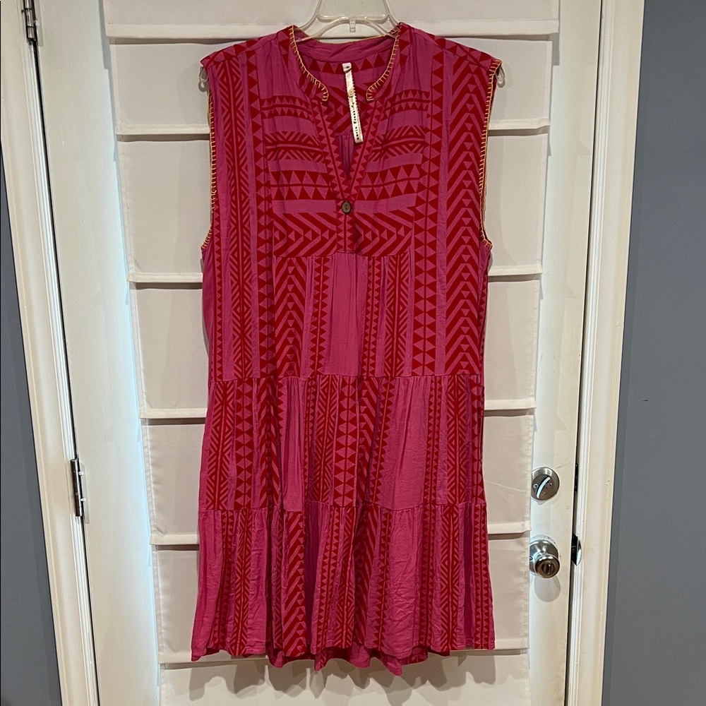 Uncle Frank Red and Pink Geometric Dress